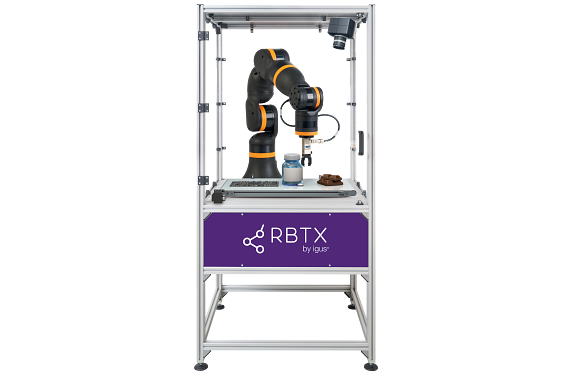 Cobot installed in a robotic cell.