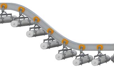 xiros® ball bearings in overhead conveyors for transporting components