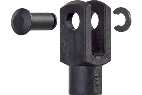 a standard U-shaped clevis with a clevis pin and circlip for fastening