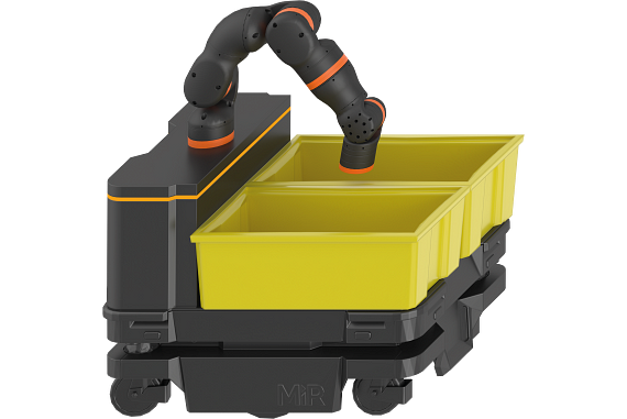 Pick and place robotic arm mounted to an AGV