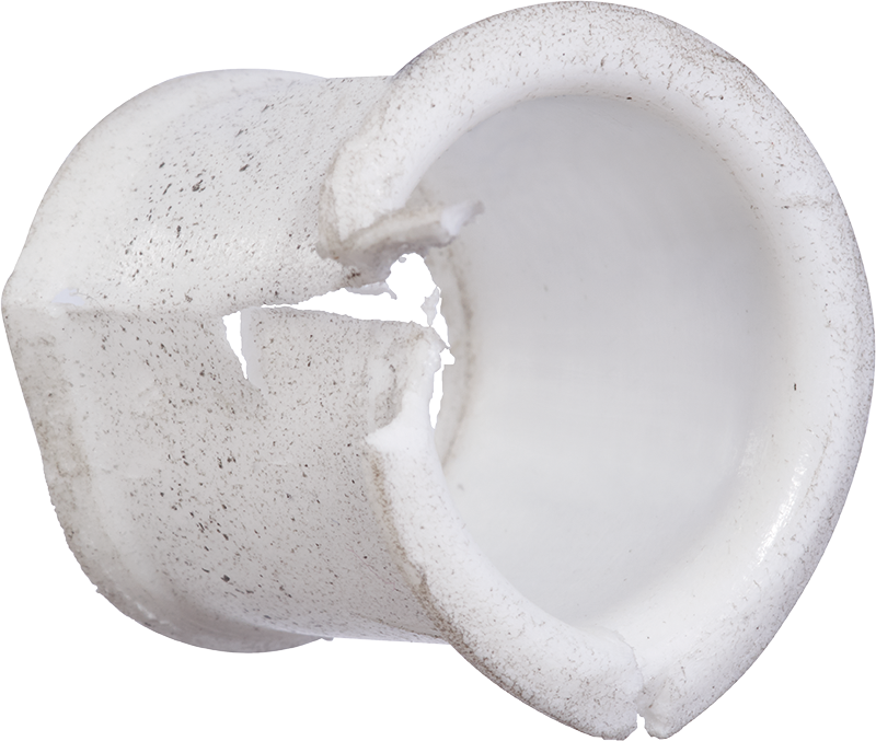 A 3D printed plastic bearing after suffering mechanical failure and breaking