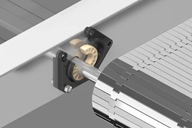 Flange mounted bearing on the inside of a conveyor belt