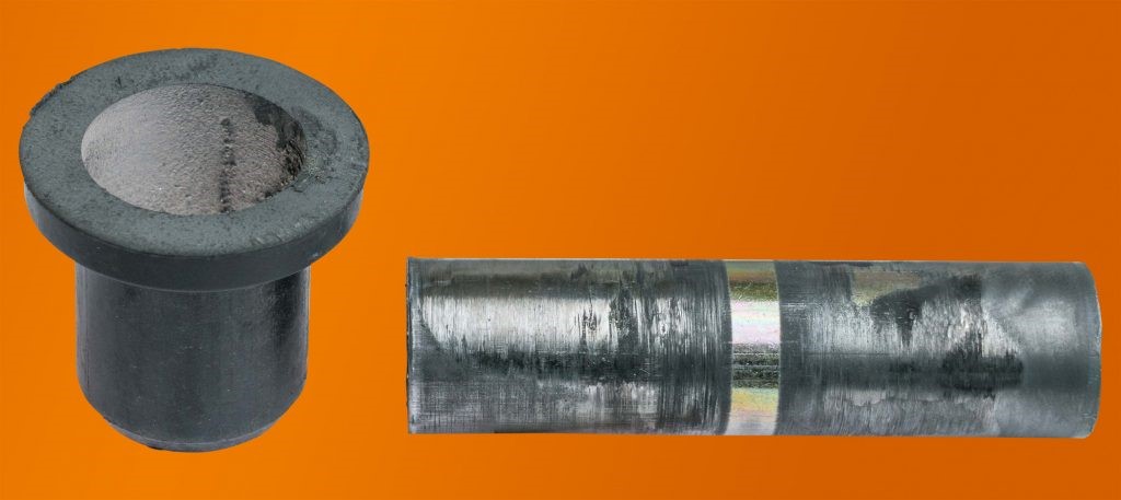 plain bearing without felt and shaft after 65,000 cycles of use